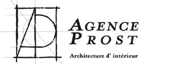 Logo de l'Agence Prost, architecture d'intérieur : monogramme AD et nom en capitales